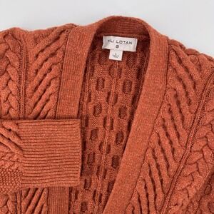 Nili Lotan Cardigan Women L Rust Orange‎ Cable Knit Open Front Longline Sweater